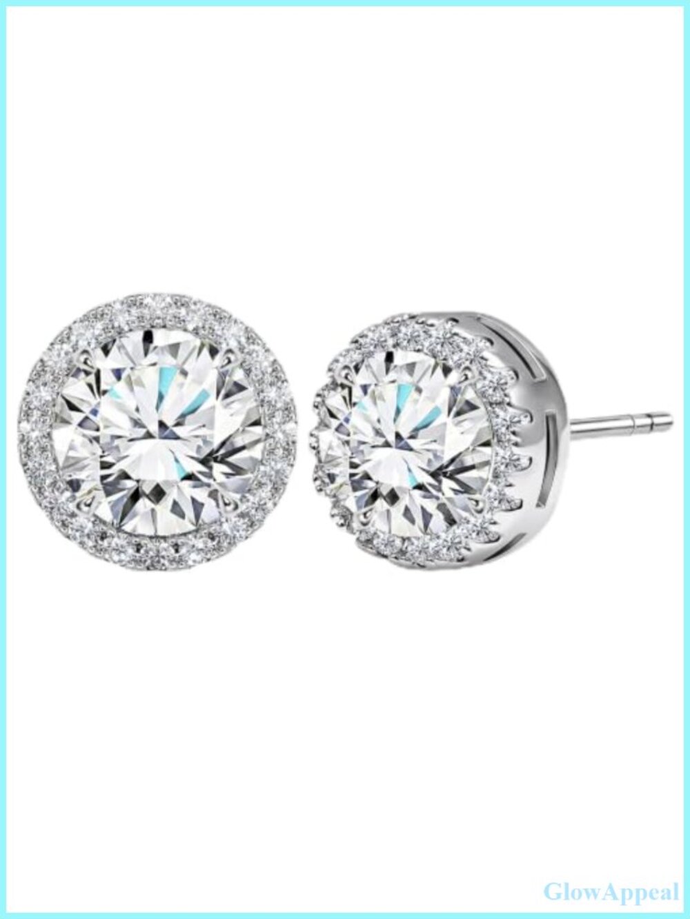 Lab Grown Diamond Halo Stud Earrings 18K White Gold Plated